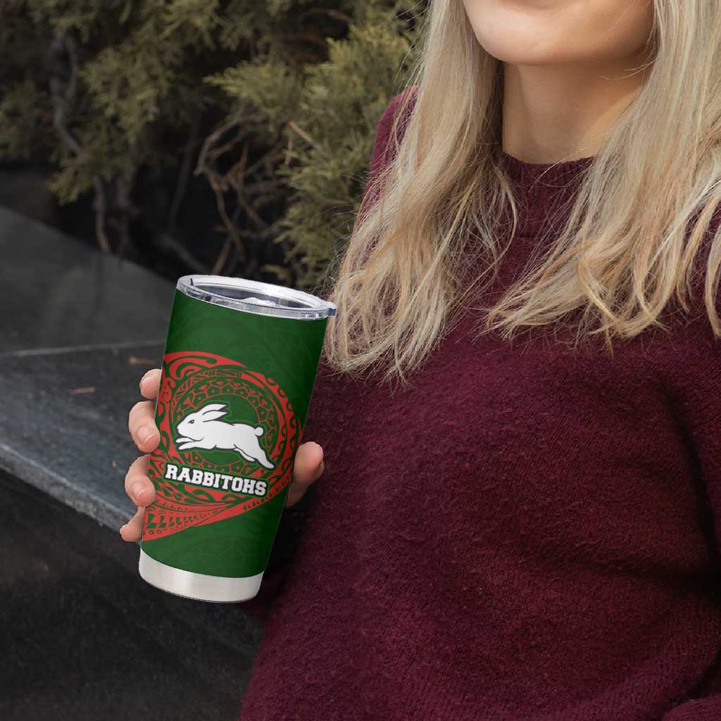 Personalized South Sydney Rabbitohs Tumbler Cup Polynesian Tribal Chest and Sleeve Tattoo