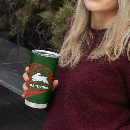Personalized South Sydney Rabbitohs Tumbler Cup Polynesian Tribal Chest and Sleeve Tattoo