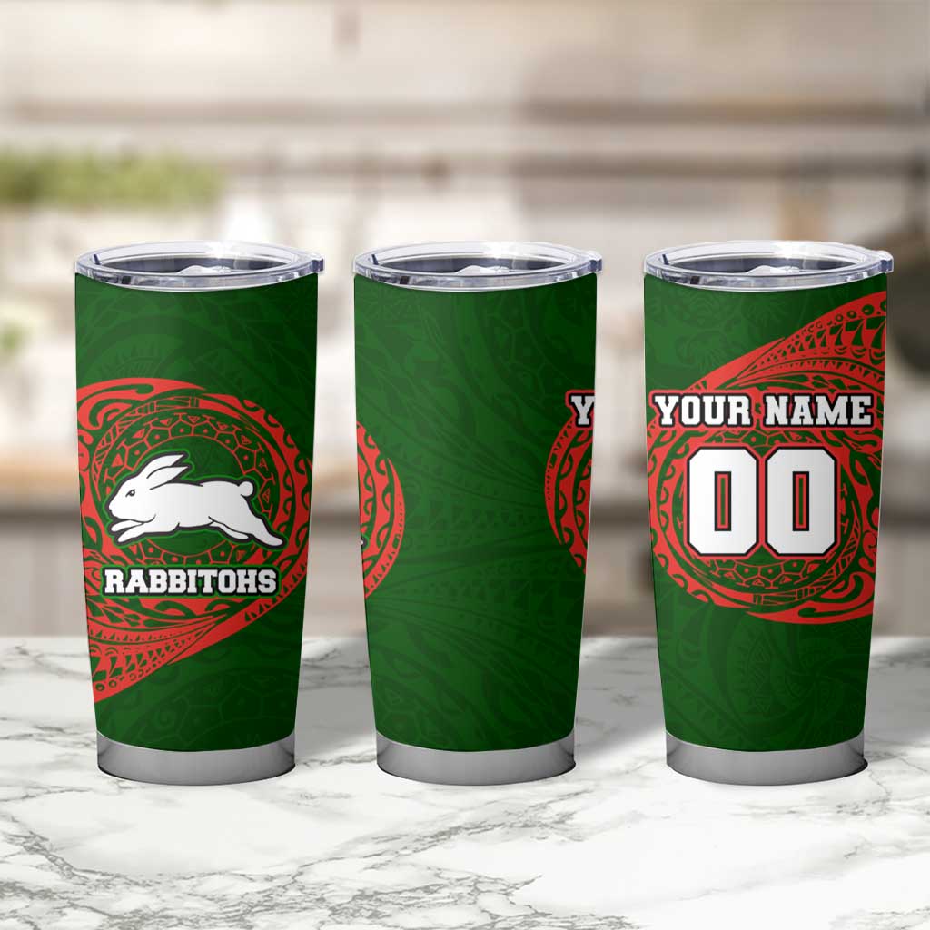 Personalized South Sydney Rabbitohs Tumbler Cup Polynesian Tribal Chest and Sleeve Tattoo