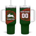 Personalized South Sydney Rabbitohs Tumbler With Handle Polynesian Tribal Chest and Sleeve Tattoo