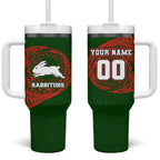 Personalized South Sydney Rabbitohs Tumbler With Handle Polynesian Tribal Chest and Sleeve Tattoo