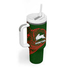 Personalized South Sydney Rabbitohs Tumbler With Handle Polynesian Tribal Chest and Sleeve Tattoo