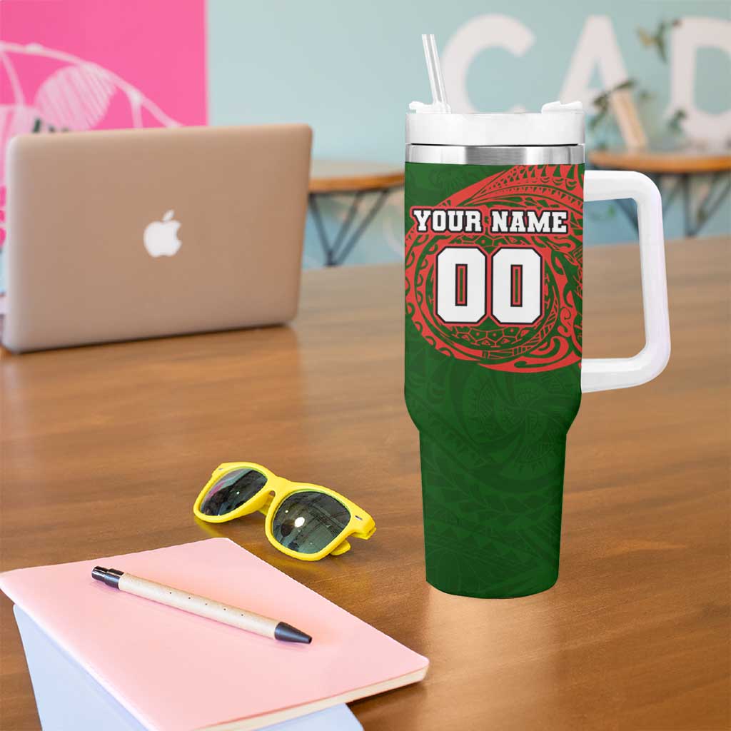 Personalized South Sydney Rabbitohs Tumbler With Handle Polynesian Tribal Chest and Sleeve Tattoo