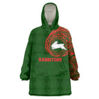Personalized South Sydney Rabbitohs Wearable Blanket Hoodie Polynesian Tribal Chest and Sleeve Tattoo