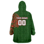 Personalized South Sydney Rabbitohs Wearable Blanket Hoodie Polynesian Tribal Chest and Sleeve Tattoo
