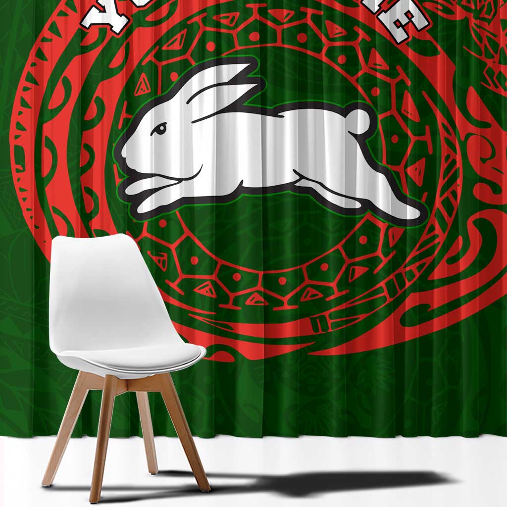 Personalized South Sydney Rabbitohs Window Curtain Polynesian Tribal Chest and Sleeve Tattoo