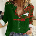 Personalized South Sydney Rabbitohs Women Casual Shirt Polynesian Tribal Chest and Sleeve Tattoo