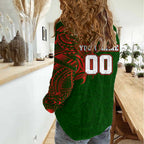 Personalized South Sydney Rabbitohs Women Casual Shirt Polynesian Tribal Chest and Sleeve Tattoo