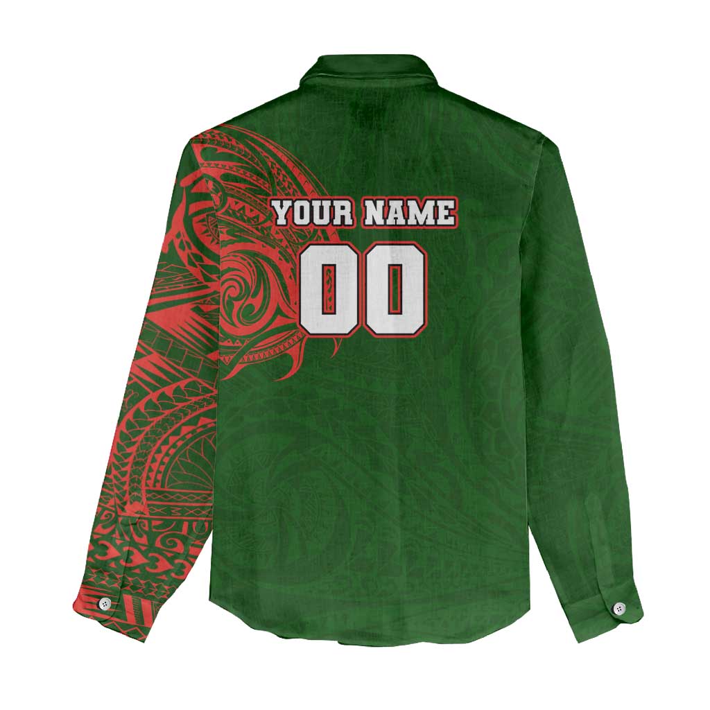 Personalized South Sydney Rabbitohs Women Casual Shirt Polynesian Tribal Chest and Sleeve Tattoo