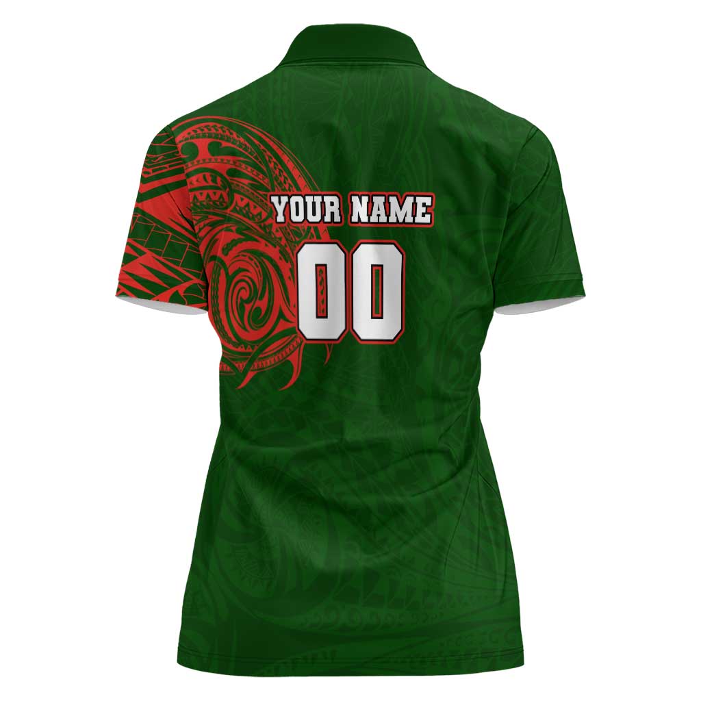 Personalized South Sydney Rabbitohs Women Polo Shirt Polynesian Tribal Chest and Sleeve Tattoo