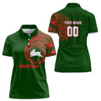 Personalized South Sydney Rabbitohs Women Polo Shirt Polynesian Tribal Chest and Sleeve Tattoo