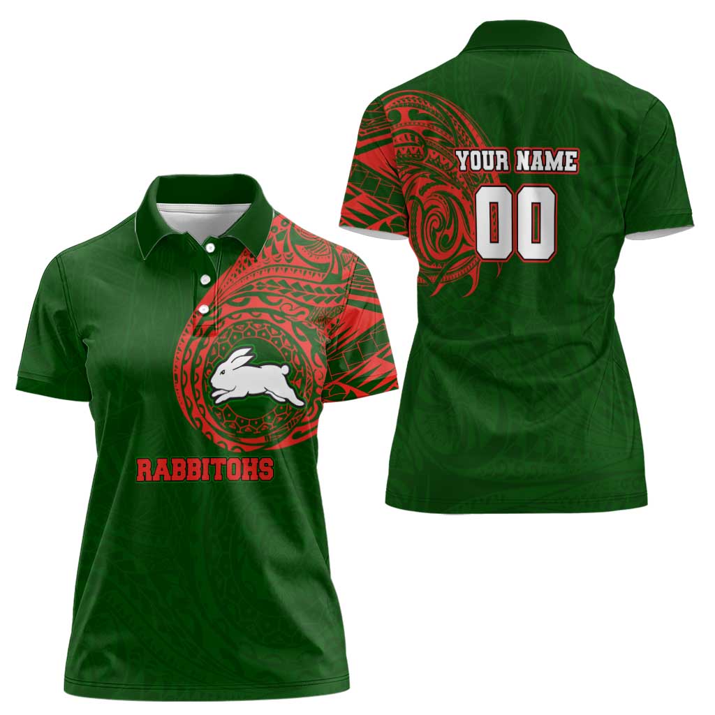 Personalized South Sydney Rabbitohs Women Polo Shirt Polynesian Tribal Chest and Sleeve Tattoo