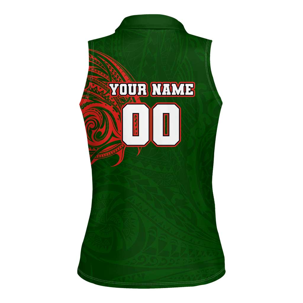 Personalized South Sydney Rabbitohs Women Sleeveless Polo Shirt Polynesian Tribal Chest and Sleeve Tattoo