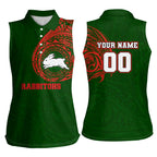 Personalized South Sydney Rabbitohs Women Sleeveless Polo Shirt Polynesian Tribal Chest and Sleeve Tattoo