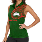 Personalized South Sydney Rabbitohs Women Sleeveless Polo Shirt Polynesian Tribal Chest and Sleeve Tattoo