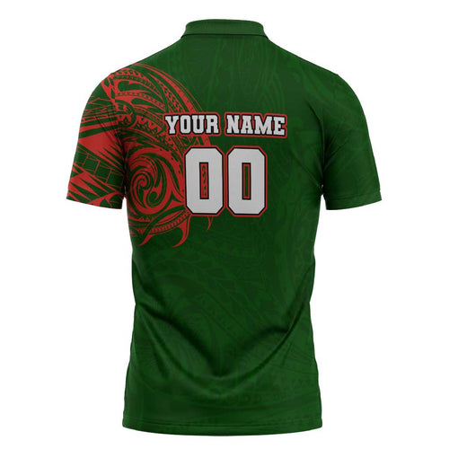 Personalized South Sydney Rabbitohs Zipper Polo Shirt Polynesian Tribal Chest and Sleeve Tattoo