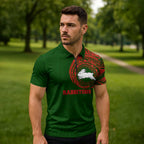 Personalized South Sydney Rabbitohs Zipper Polo Shirt Polynesian Tribal Chest and Sleeve Tattoo