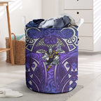 Melbourne Storm Rugby Laundry Basket Polynesian Tribal Warrior Lightning Purple Pattern