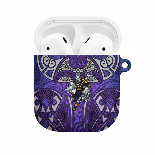 Melbourne Storm Rugby AirPods Case Polynesian Tribal Warrior Lightning Purple Pattern
