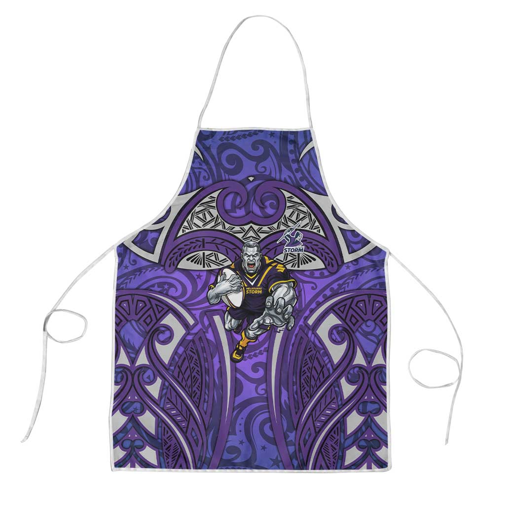 Melbourne Storm Rugby Apron Polynesian Tribal Warrior Lightning Purple Pattern