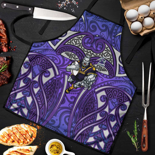 Melbourne Storm Rugby Apron Polynesian Tribal Warrior Lightning Purple Pattern