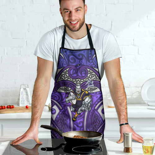 Melbourne Storm Rugby Apron Polynesian Tribal Warrior Lightning Purple Pattern