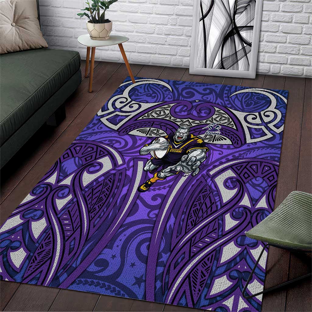 Melbourne Storm Rugby Area Rug Polynesian Tribal Warrior Lightning Purple Pattern