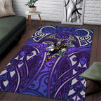 Melbourne Storm Rugby Area Rug Polynesian Tribal Warrior Lightning Purple Pattern