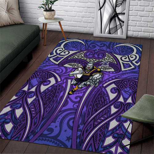 Melbourne Storm Rugby Area Rug Polynesian Tribal Warrior Lightning Purple Pattern