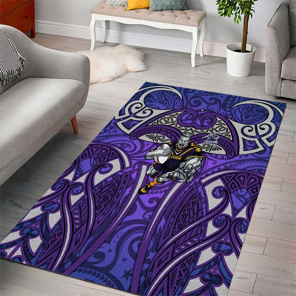 Melbourne Storm Rugby Area Rug Polynesian Tribal Warrior Lightning Purple Pattern