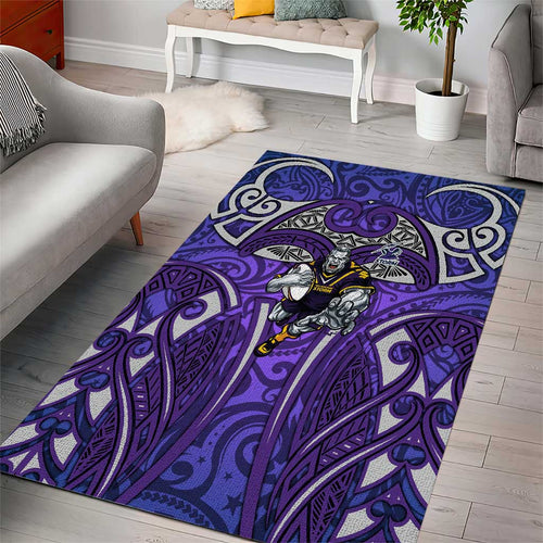 Melbourne Storm Rugby Area Rug Polynesian Tribal Warrior Lightning Purple Pattern