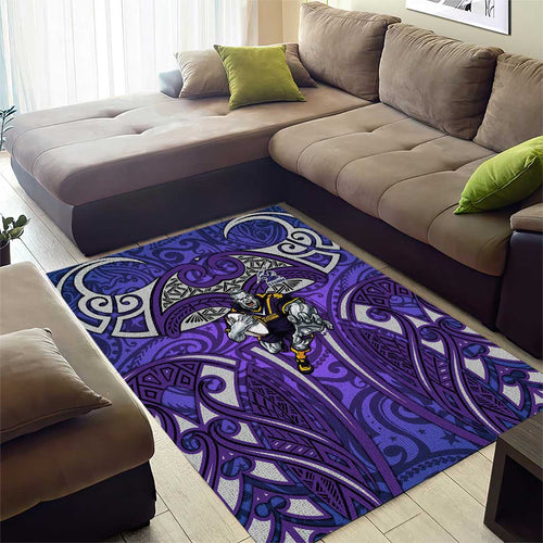 Melbourne Storm Rugby Area Rug Polynesian Tribal Warrior Lightning Purple Pattern