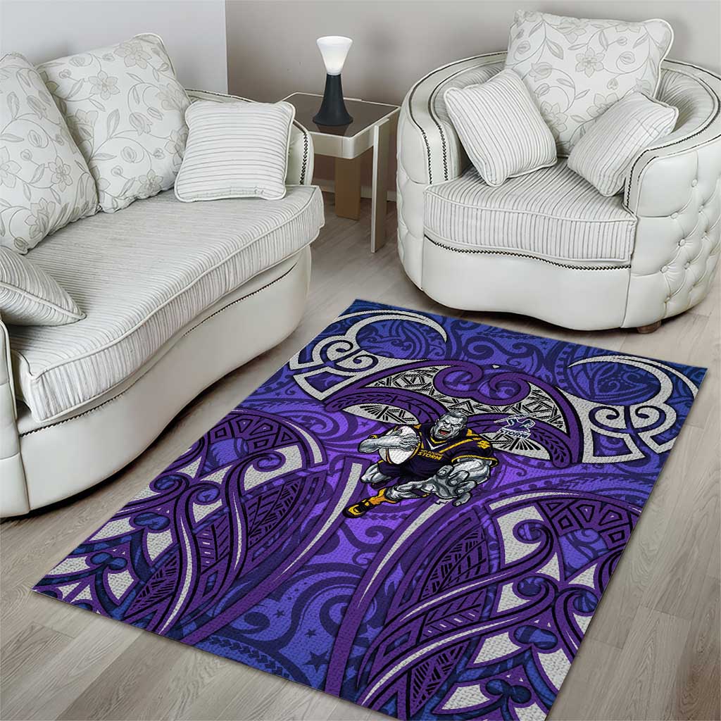 Melbourne Storm Rugby Area Rug Polynesian Tribal Warrior Lightning Purple Pattern