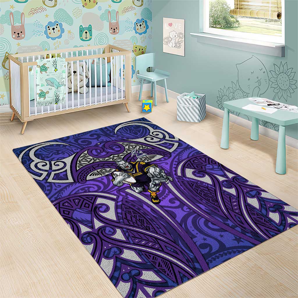 Melbourne Storm Rugby Area Rug Polynesian Tribal Warrior Lightning Purple Pattern