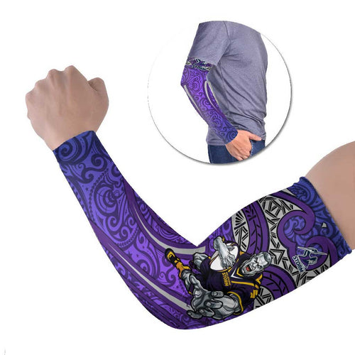 Melbourne Storm Rugby Arm Sleeves Polynesian Tribal Warrior Lightning Purple Pattern