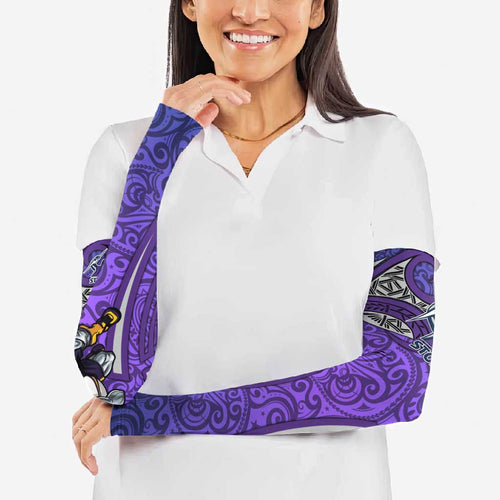 Melbourne Storm Rugby Arm Sleeves Polynesian Tribal Warrior Lightning Purple Pattern