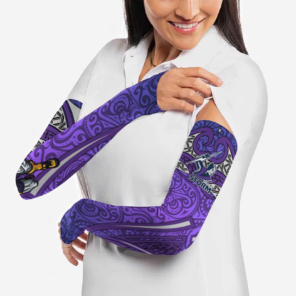 Melbourne Storm Rugby Arm Sleeves Polynesian Tribal Warrior Lightning Purple Pattern