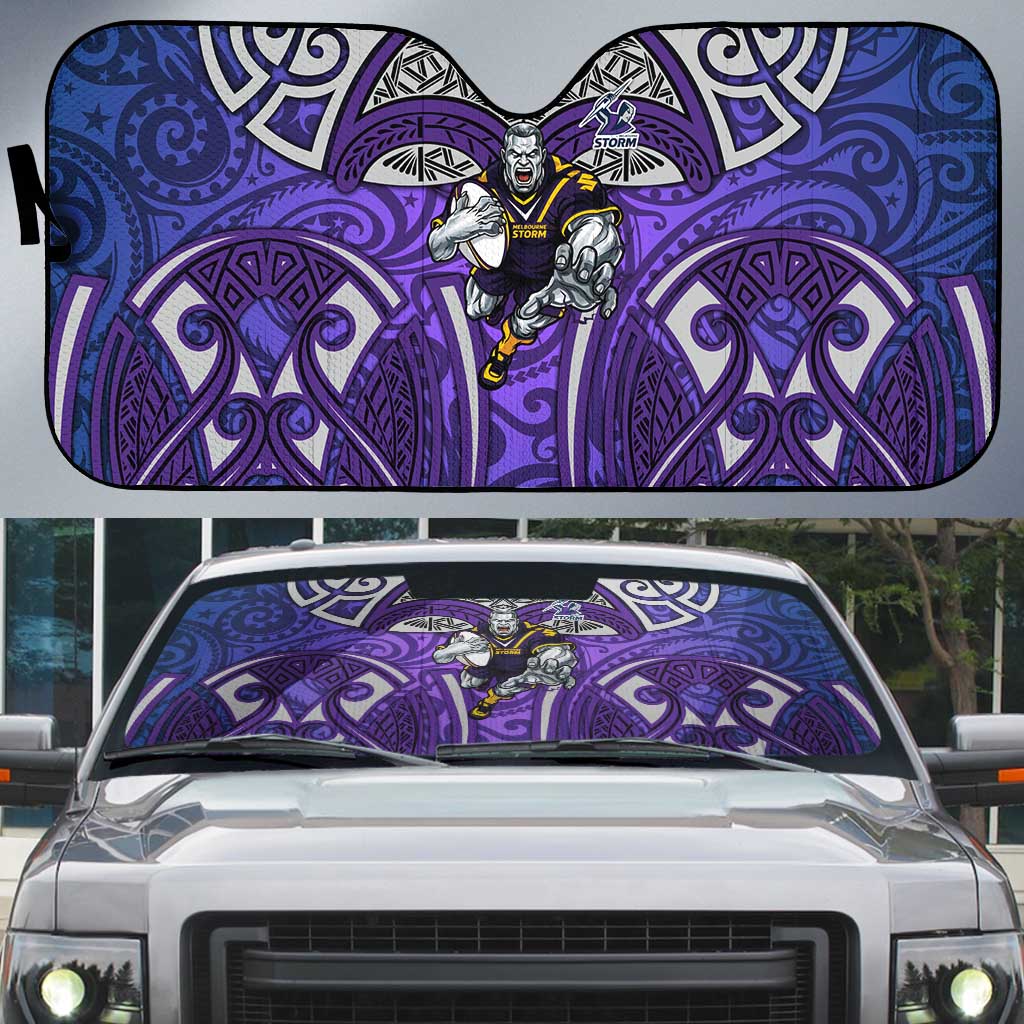 Melbourne Storm Rugby Auto Sun Shade Polynesian Tribal Warrior Lightning Purple Pattern