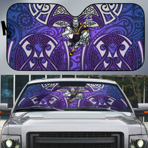 Melbourne Storm Rugby Auto Sun Shade Polynesian Tribal Warrior Lightning Purple Pattern
