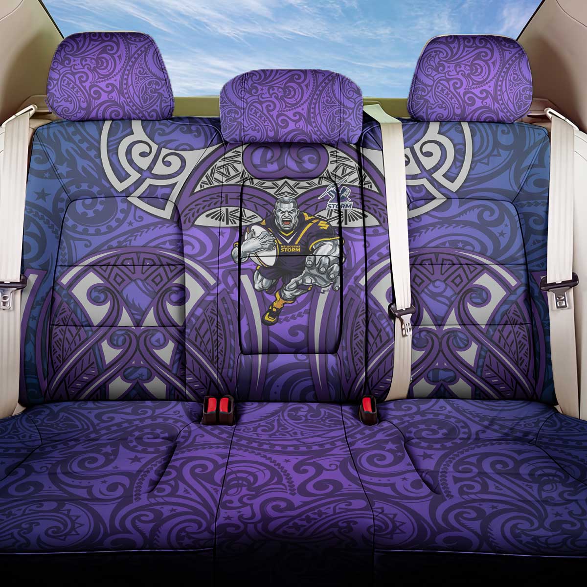 Melbourne Storm Rugby Back Car Seat Cover Polynesian Tribal Warrior Lightning Purple Pattern