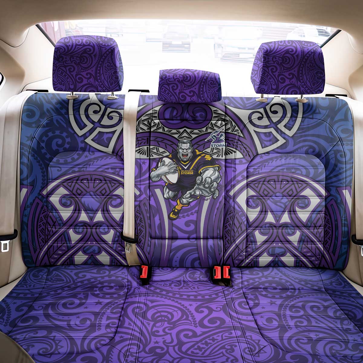 Melbourne Storm Rugby Back Car Seat Cover Polynesian Tribal Warrior Lightning Purple Pattern