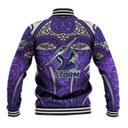 Melbourne Storm Rugby Baseball Jacket Polynesian Tribal Warrior Lightning Purple Pattern