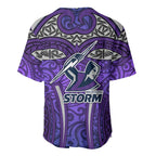 Melbourne Storm Rugby Baseball Jersey Polynesian Tribal Warrior Lightning Purple Pattern