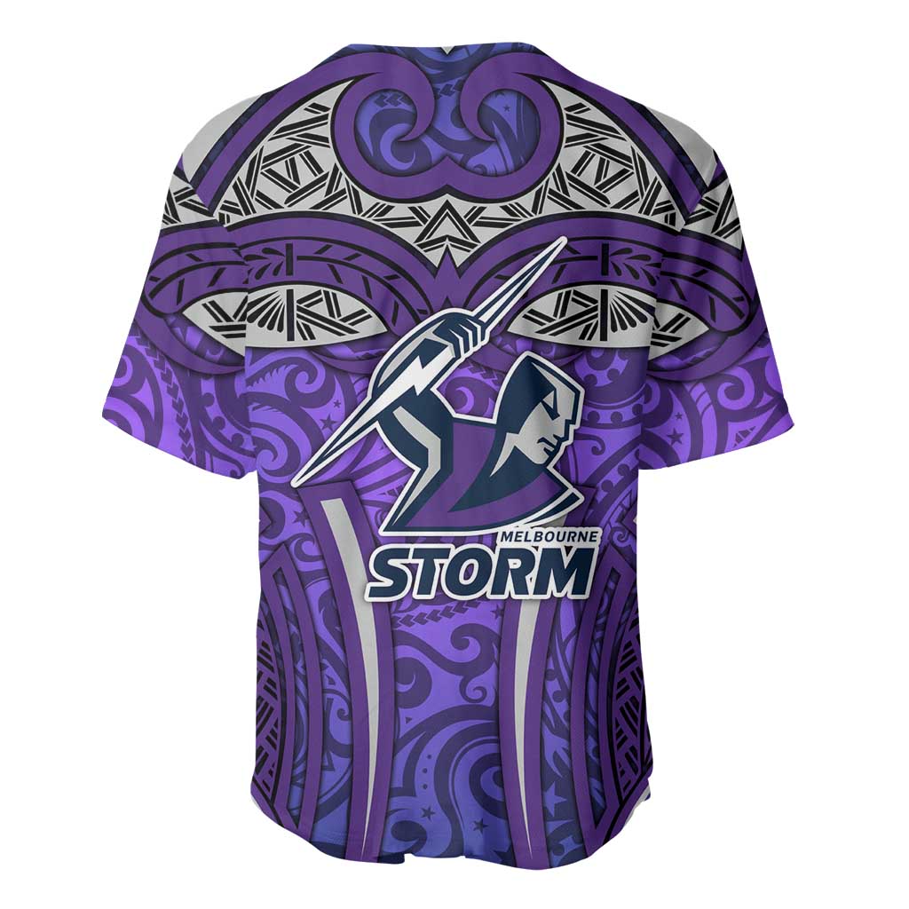 Melbourne Storm Rugby Baseball Jersey Polynesian Tribal Warrior Lightning Purple Pattern