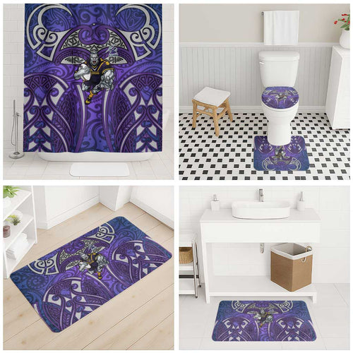 Melbourne Storm Rugby Bathroom Set Polynesian Tribal Warrior Lightning Purple Pattern