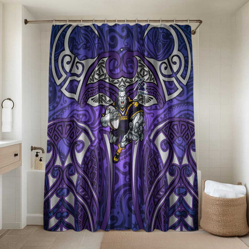 Melbourne Storm Rugby Bathroom Set Polynesian Tribal Warrior Lightning Purple Pattern