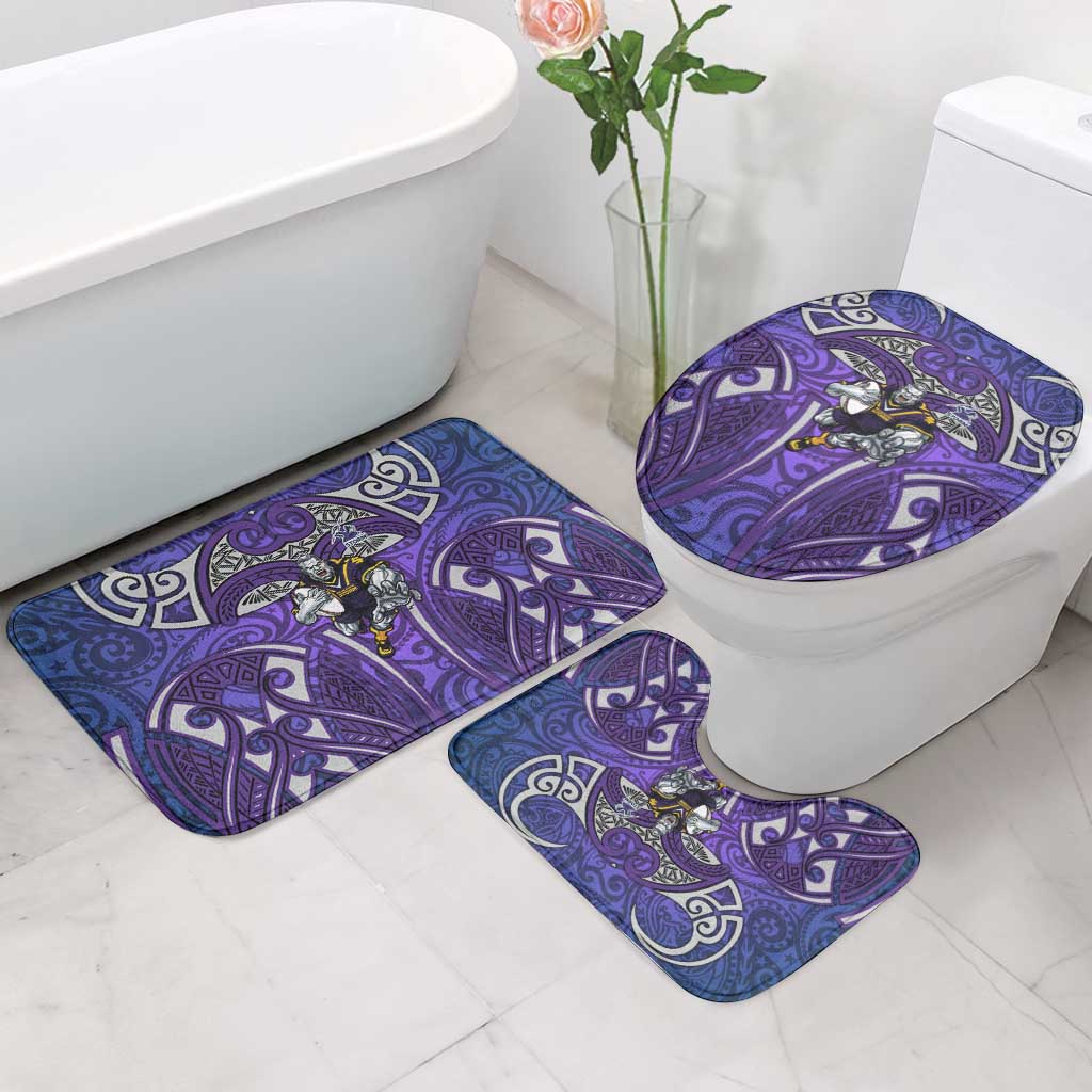 Melbourne Storm Rugby Bathroom Set Polynesian Tribal Warrior Lightning Purple Pattern
