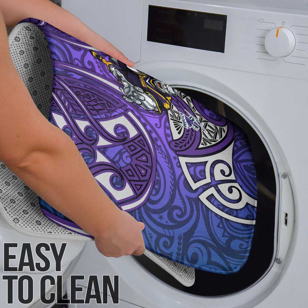 Melbourne Storm Rugby Bathroom Set Polynesian Tribal Warrior Lightning Purple Pattern