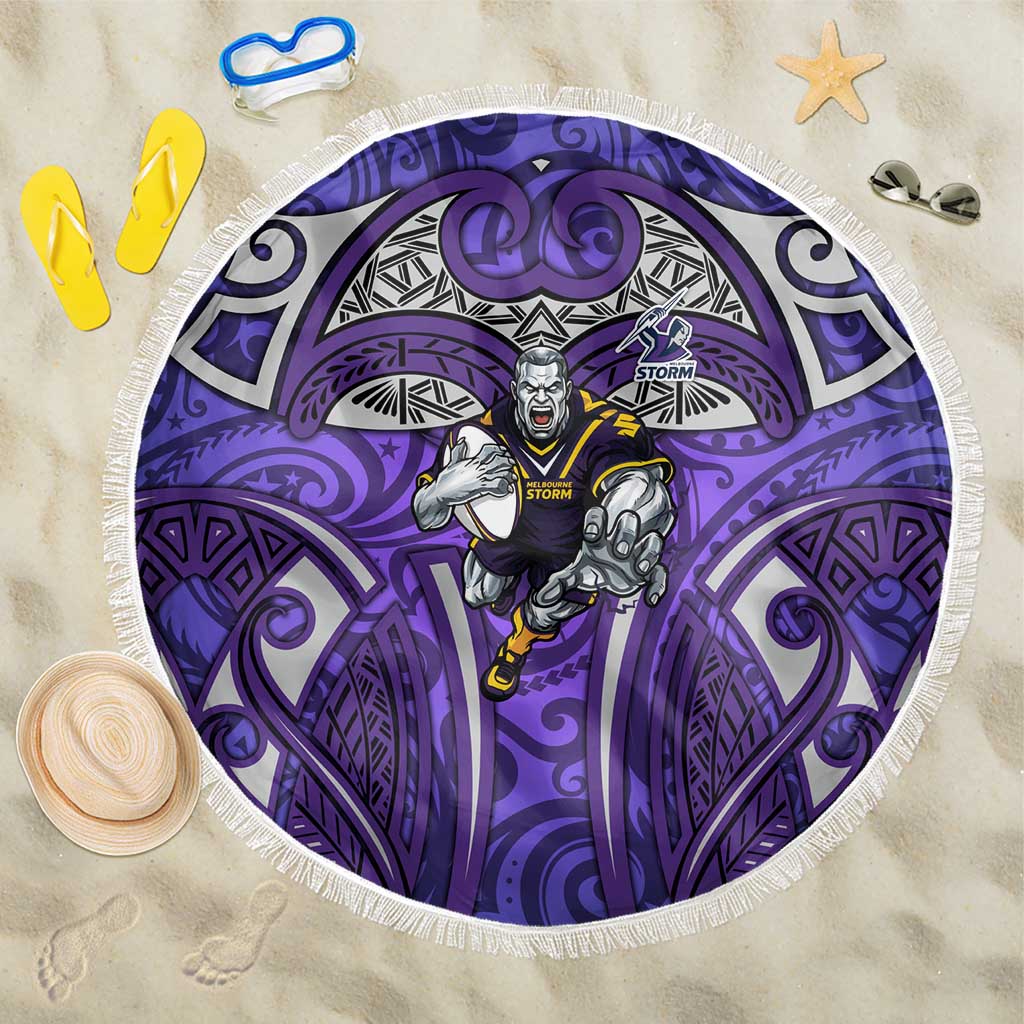 Melbourne Storm Rugby Beach Blanket Polynesian Tribal Warrior Lightning Purple Pattern