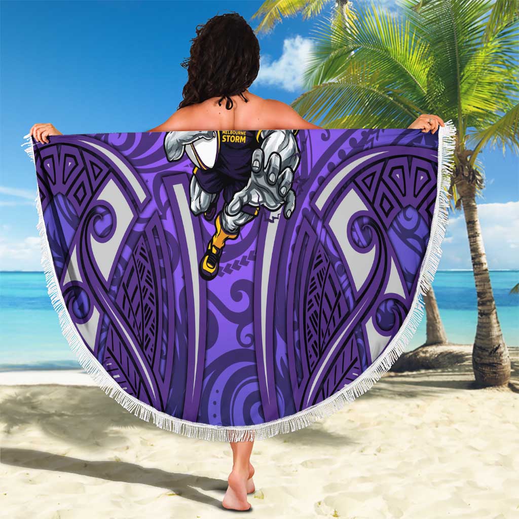 Melbourne Storm Rugby Beach Blanket Polynesian Tribal Warrior Lightning Purple Pattern